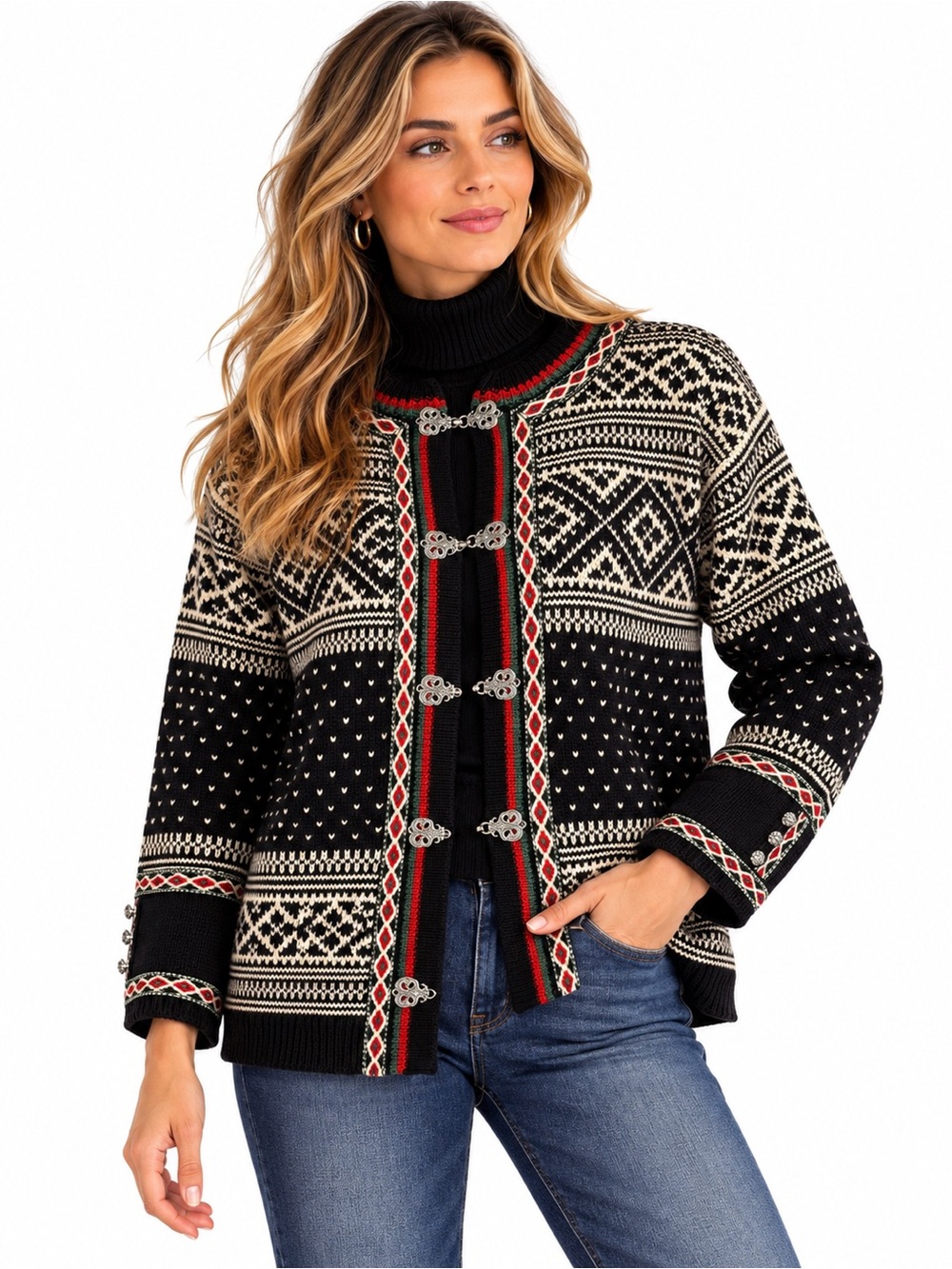 Dale of Norway Black Fair Isle Norwegian Wool Cardigan Sweater Size Medium